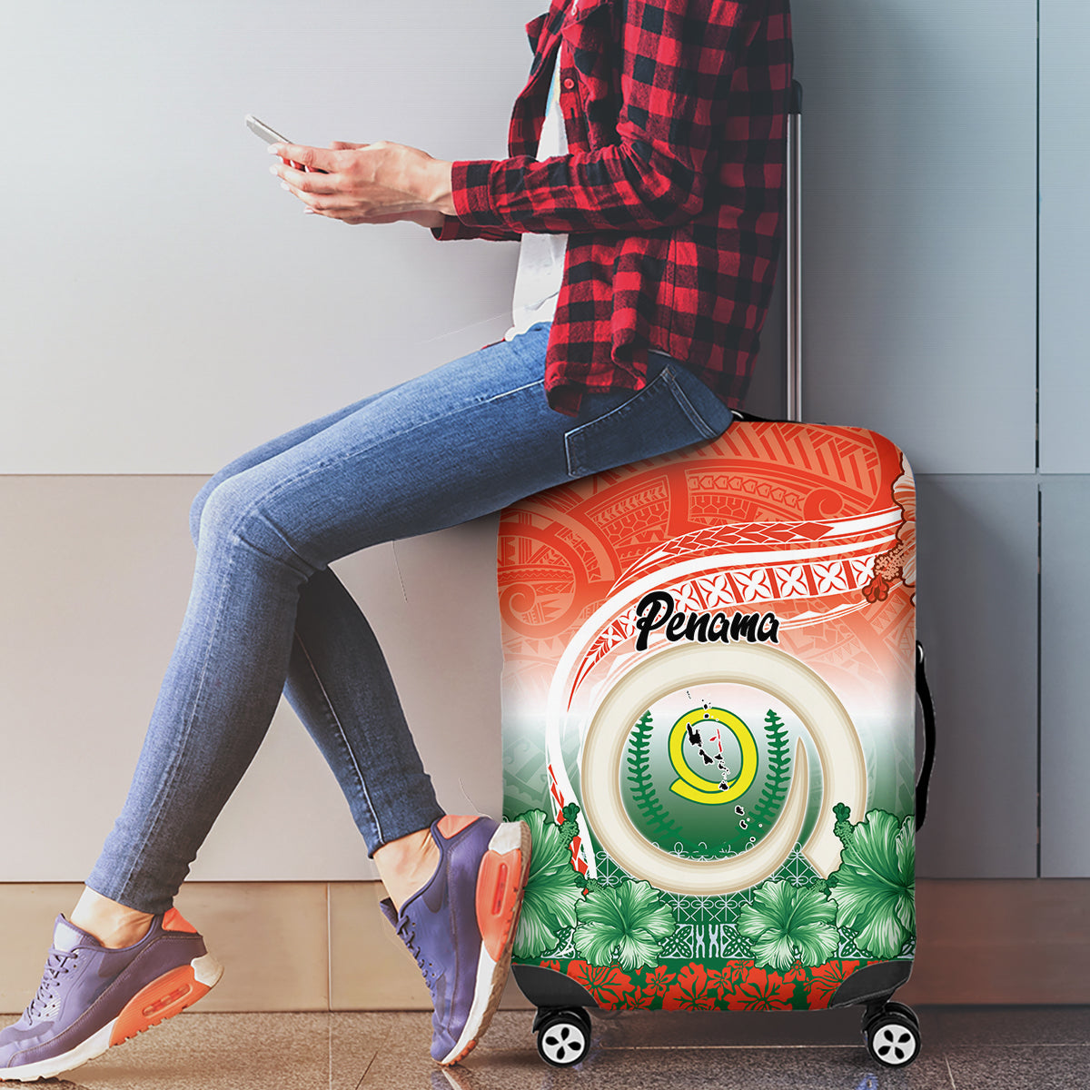 Penama Vanuatu Luggage Cover Hibiscus Sand Drawing with Pacific Pattern LT9 - Polynesian Pride
