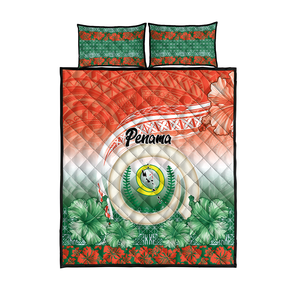 Penama Vanuatu Quilt Bed Set Hibiscus Sand Drawing with Pacific Pattern
