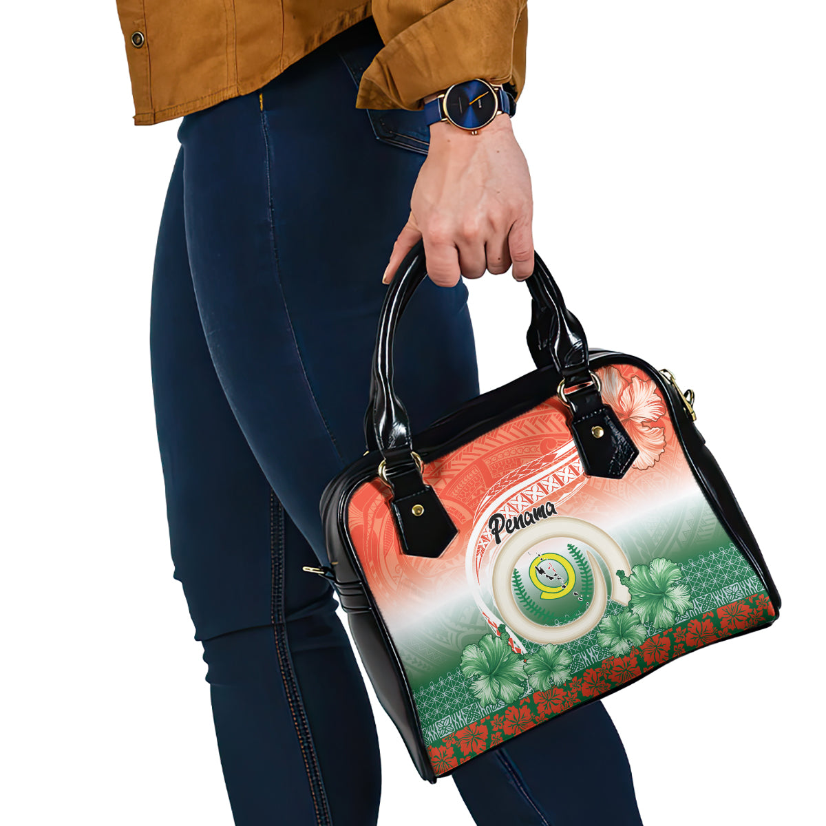 Penama Vanuatu Shoulder Handbag Hibiscus Sand Drawing with Pacific Pattern