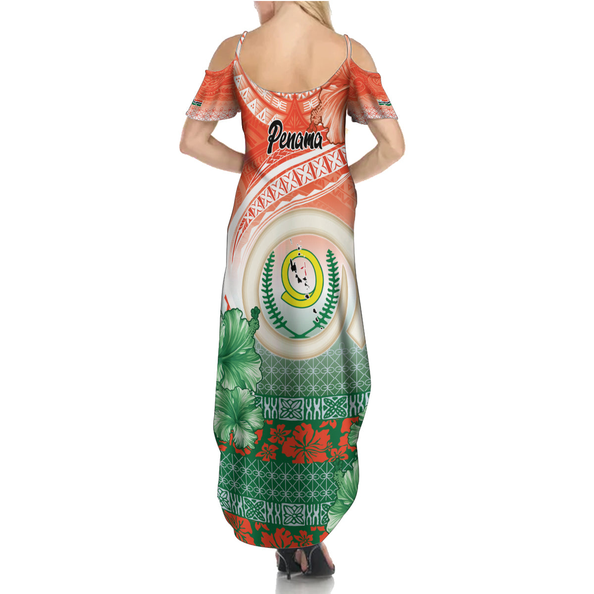 Penama Vanuatu Summer Maxi Dress Hibiscus Sand Drawing with Pacific Pattern