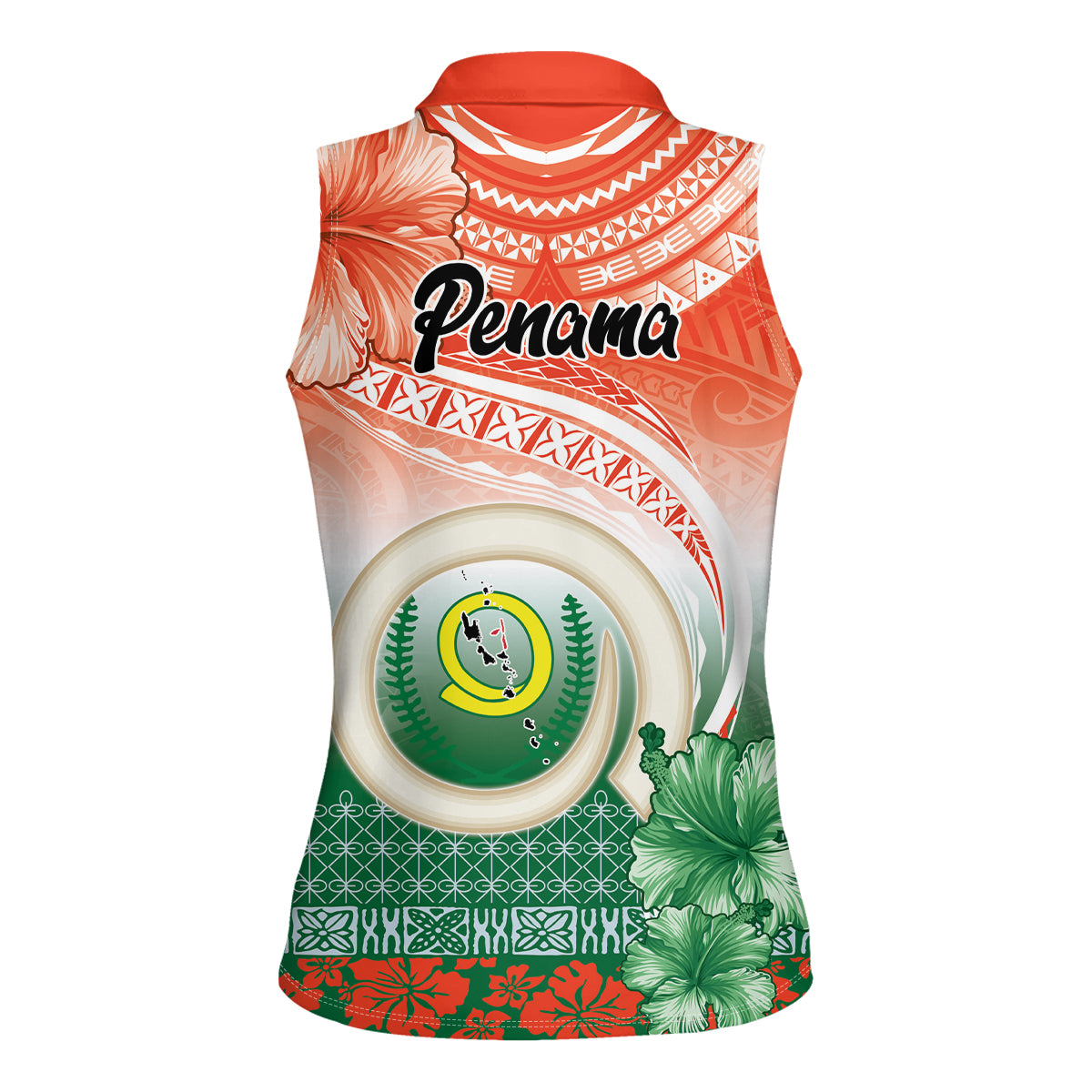 Penama Vanuatu Women Sleeveless Polo Shirt Hibiscus Sand Drawing with Pacific Pattern