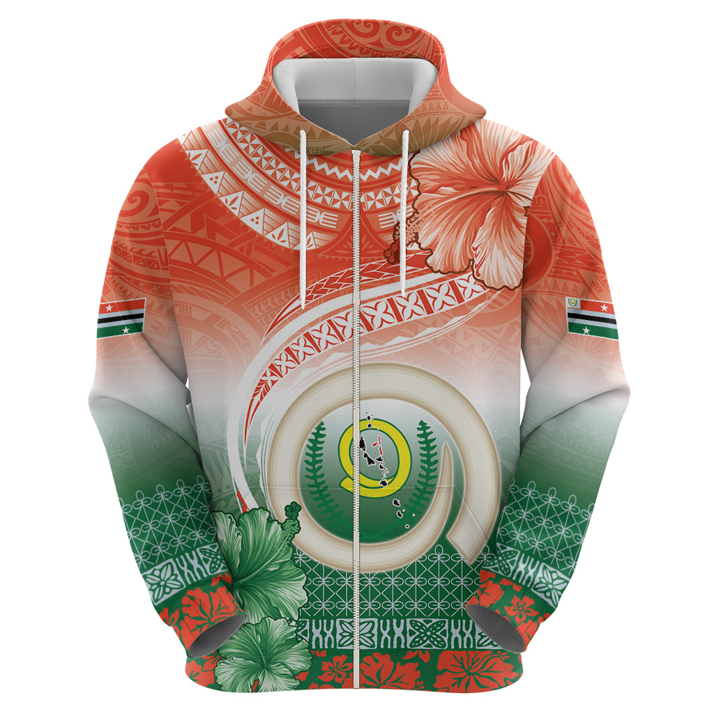 Penama Vanuatu Zip Hoodie Hibiscus Sand Drawing with Pacific Pattern