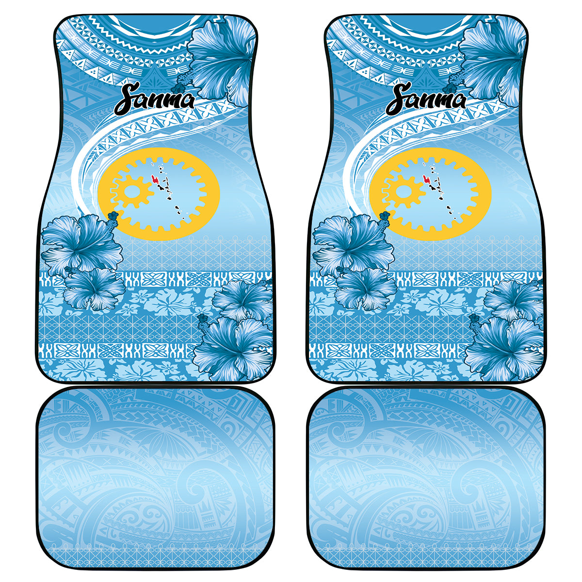 Sanma Vanuatu Car Mats Hibiscus Sand Drawing with Pacific Pattern