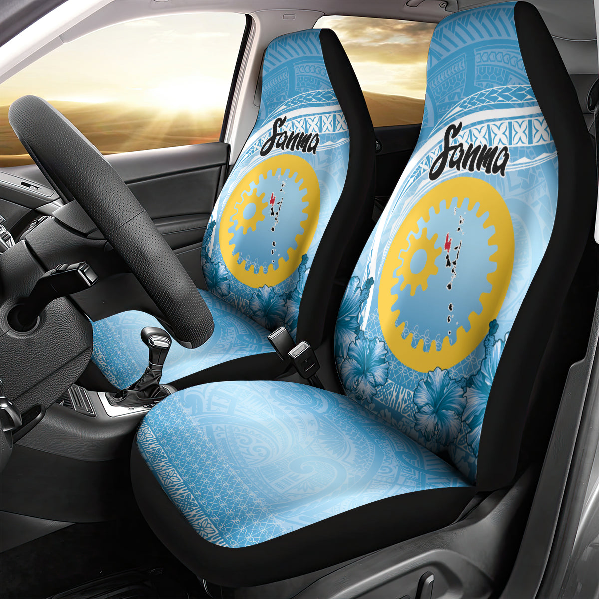 Sanma Vanuatu Car Seat Cover Hibiscus Sand Drawing with Pacific Pattern