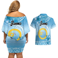 Sanma Vanuatu Couples Matching Off Shoulder Short Dress and Hawaiian Shirt Hibiscus Sand Drawing with Pacific Pattern LT9 - Polynesian Pride