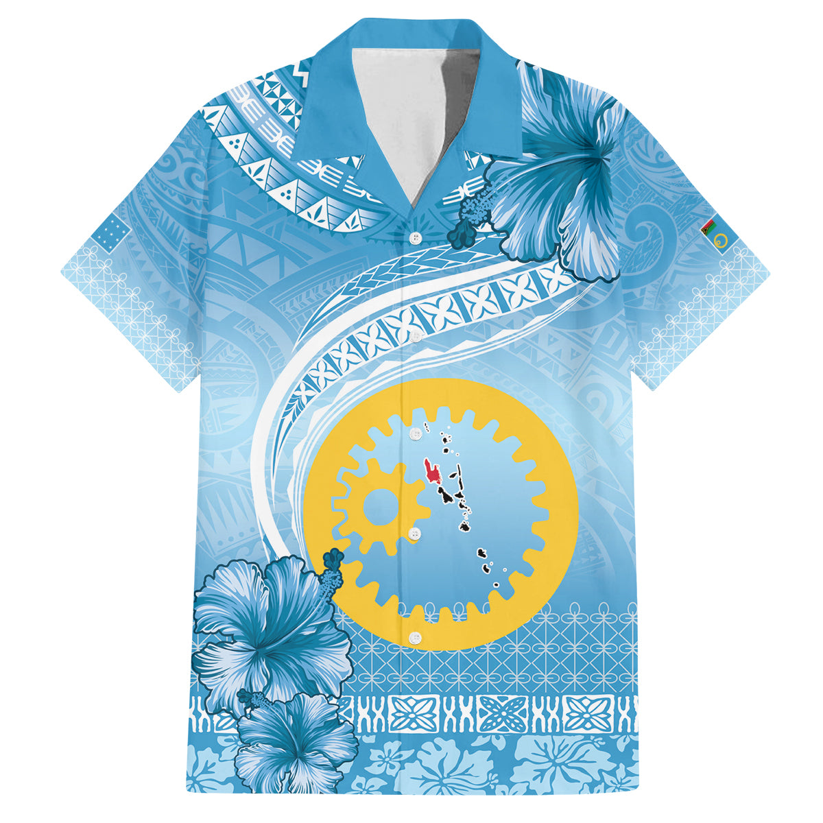 Sanma Vanuatu Family Matching Tank Maxi Dress and Hawaiian Shirt Hibiscus Sand Drawing with Pacific Pattern LT9 Dad's Shirt - Short Sleeve Blue Art - Polynesian Pride