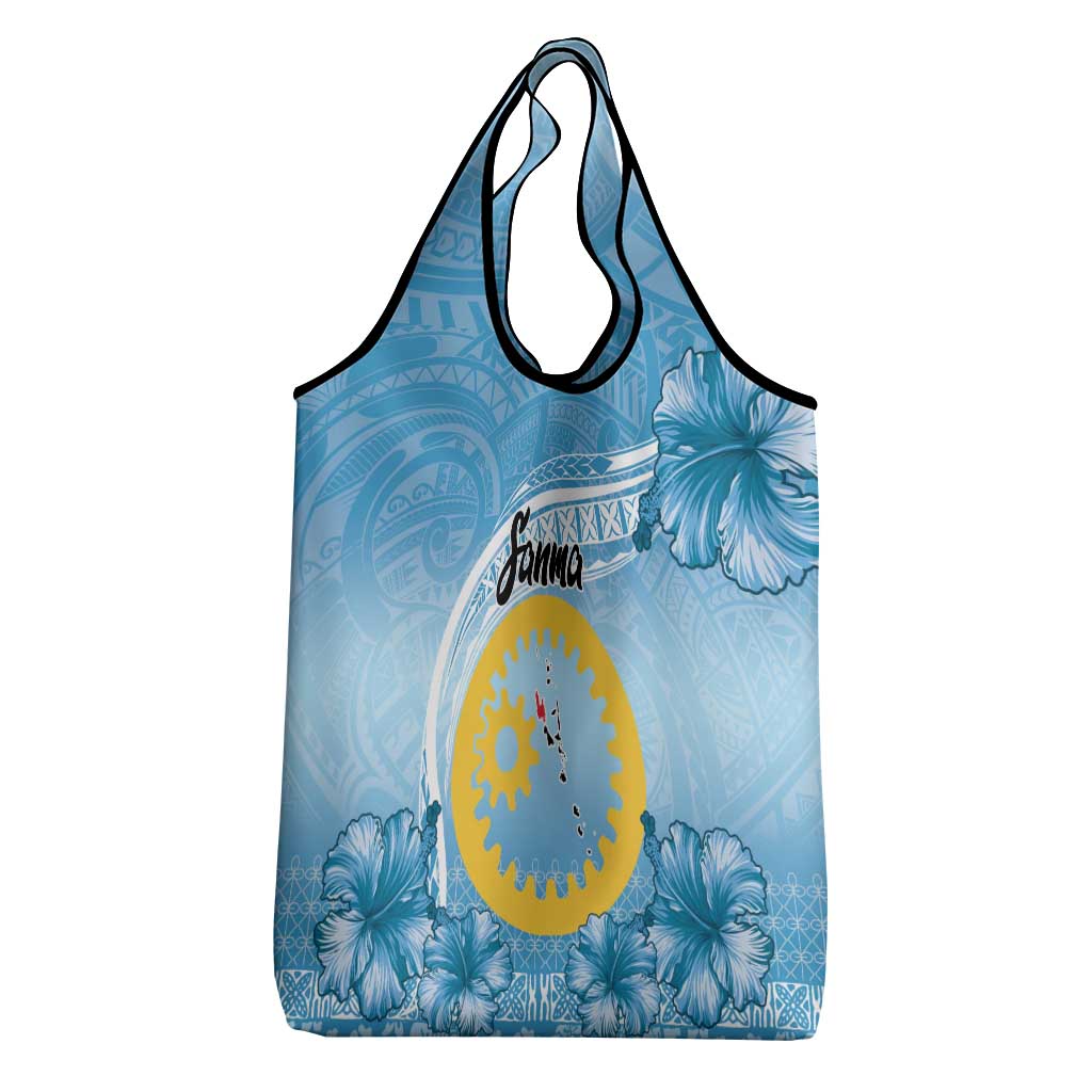 Sanma Vanuatu Grocery Bag Hibiscus Sand Drawing with Pacific Pattern