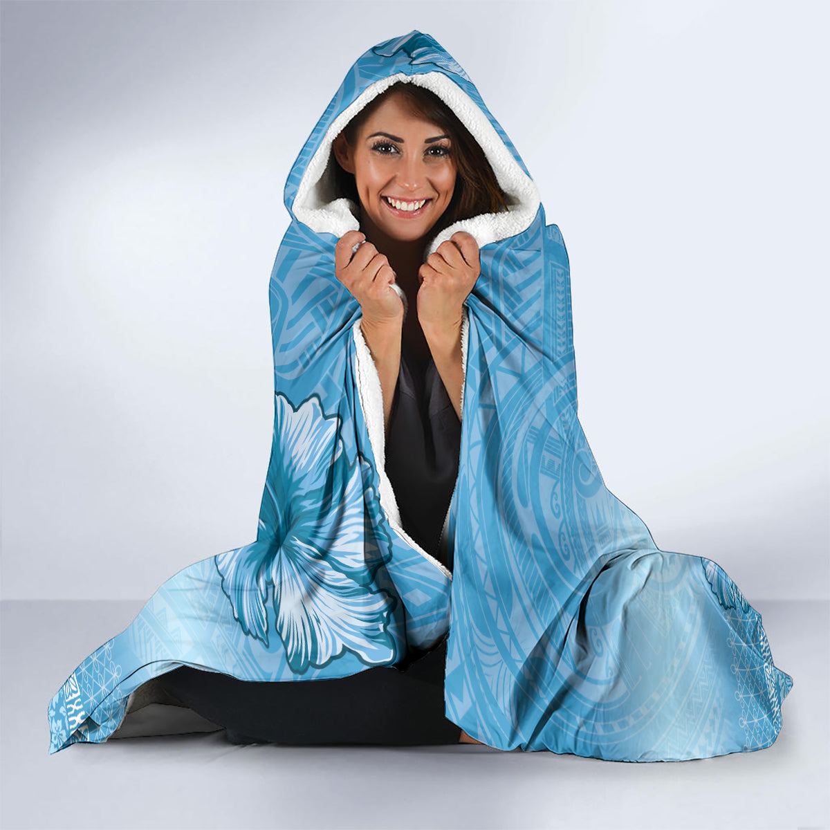 Sanma Vanuatu Hooded Blanket Hibiscus Sand Drawing with Pacific Pattern LT9 - Polynesian Pride