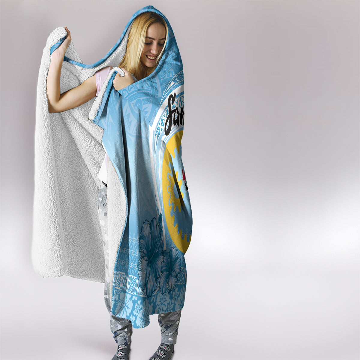 Sanma Vanuatu Hooded Blanket Hibiscus Sand Drawing with Pacific Pattern LT9 - Polynesian Pride