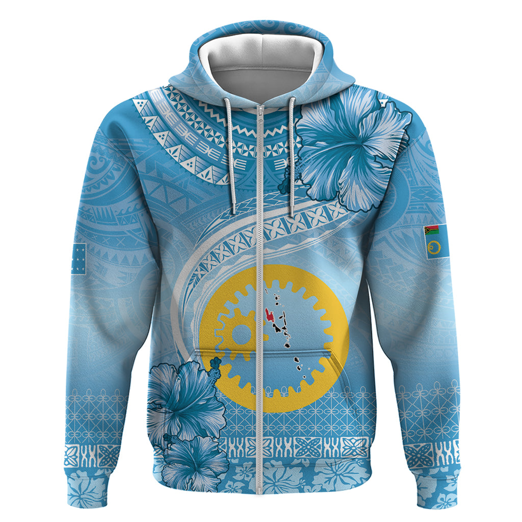 Sanma Vanuatu Hoodie Hibiscus Sand Drawing with Pacific Pattern LT9 Zip Hoodie Blue Art - Polynesian Pride