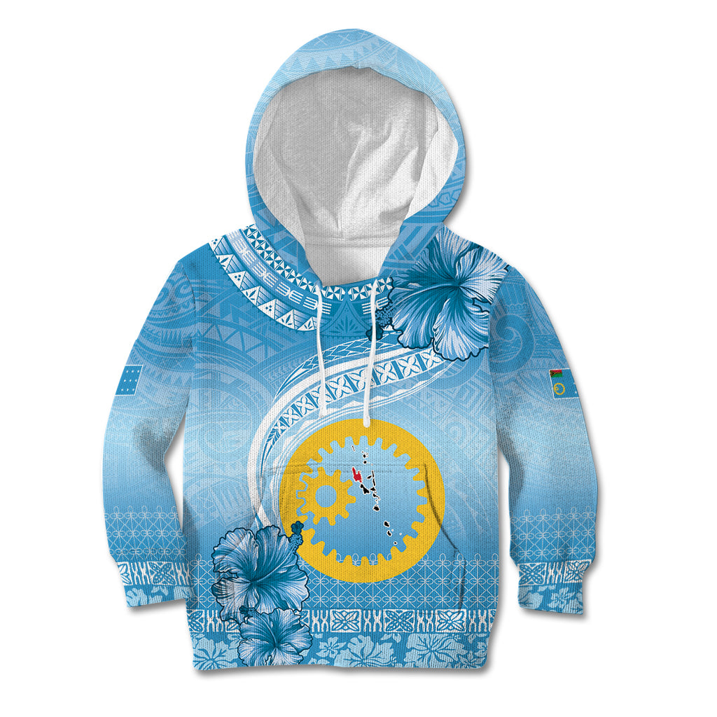Sanma Vanuatu Kid Hoodie Hibiscus Sand Drawing with Pacific Pattern LT9 Hoodie Blue Art - Polynesian Pride