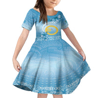 Sanma Vanuatu Kid Short Sleeve Dress Hibiscus Sand Drawing with Pacific Pattern LT9 KID Blue Art - Polynesian Pride