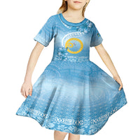 Sanma Vanuatu Kid Short Sleeve Dress Hibiscus Sand Drawing with Pacific Pattern LT9 - Polynesian Pride