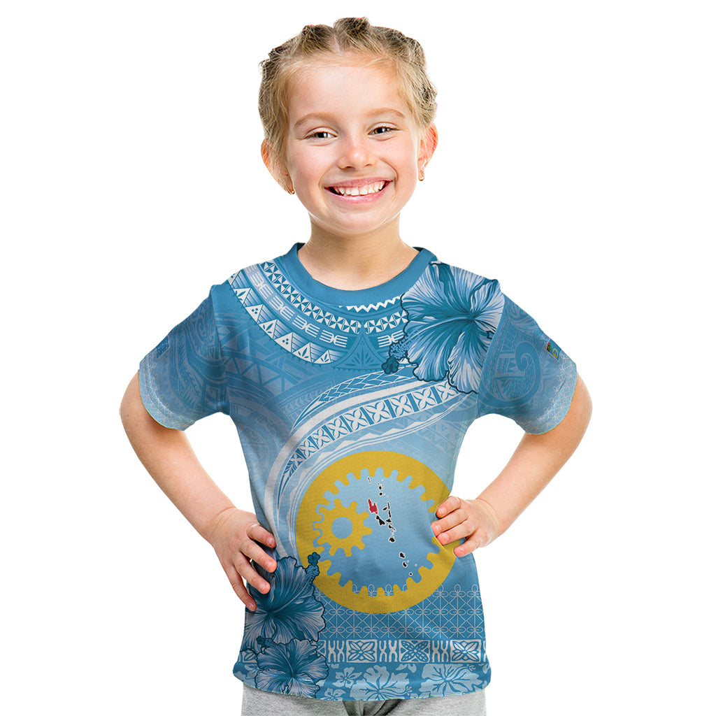 Sanma Vanuatu Kid T Shirt Hibiscus Sand Drawing with Pacific Pattern