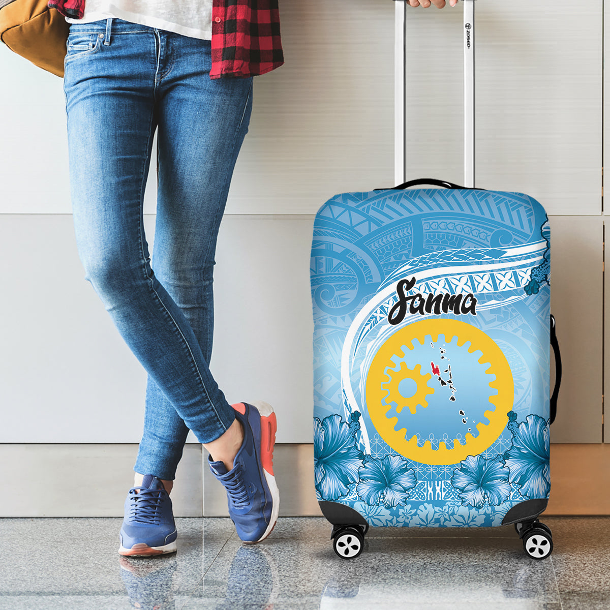Sanma Vanuatu Luggage Cover Hibiscus Sand Drawing with Pacific Pattern LT9 - Polynesian Pride