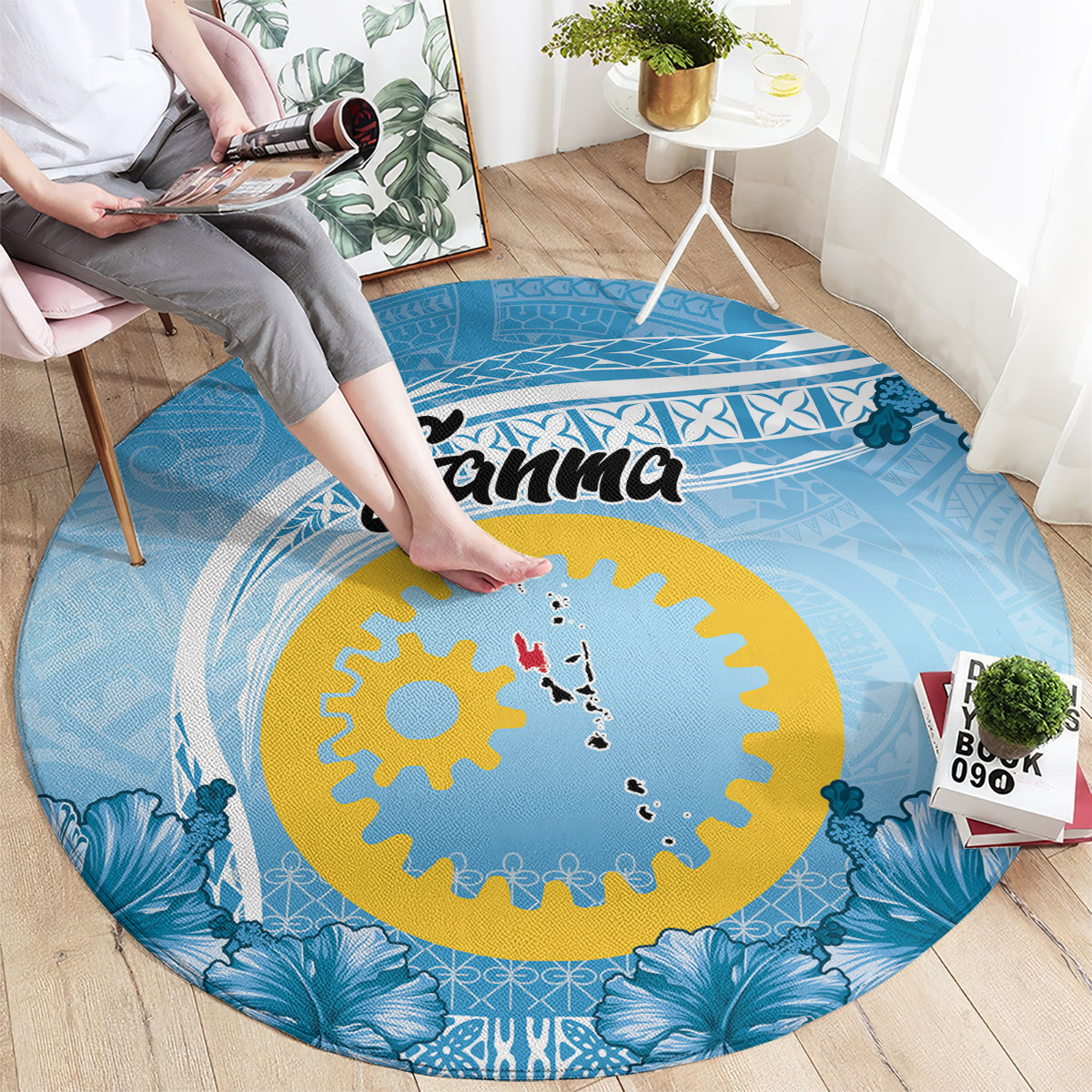 Sanma Vanuatu Round Carpet Hibiscus Sand Drawing with Pacific Pattern LT9 - Polynesian Pride