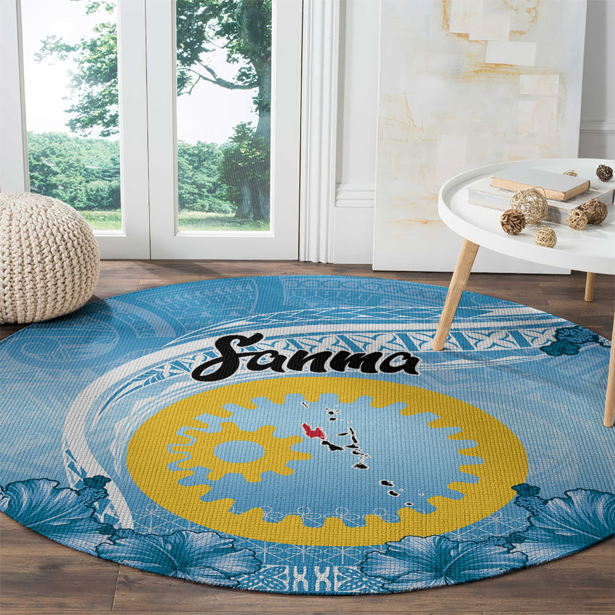 Sanma Vanuatu Round Carpet Hibiscus Sand Drawing with Pacific Pattern LT9 - Polynesian Pride