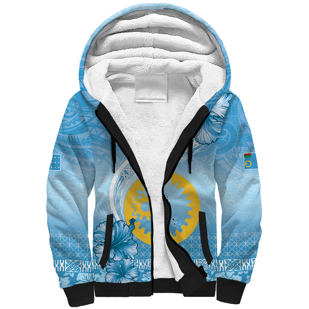 Sanma Vanuatu Sherpa Hoodie Hibiscus Sand Drawing with Pacific Pattern