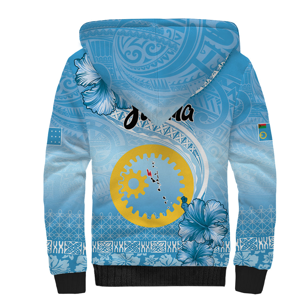 Sanma Vanuatu Sherpa Hoodie Hibiscus Sand Drawing with Pacific Pattern