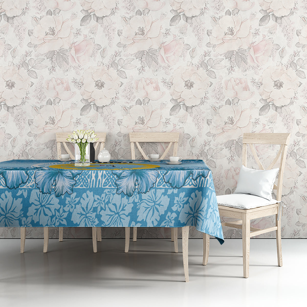 Sanma Vanuatu Tablecloth Hibiscus Sand Drawing with Pacific Pattern