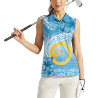 Sanma Vanuatu Women Sleeveless Polo Shirt Hibiscus Sand Drawing with Pacific Pattern