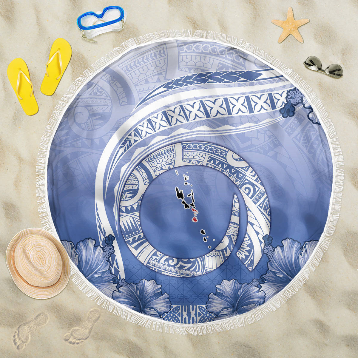 Shefa Vanuatu Beach Blanket Hibiscus Sand Drawing with Pacific Pattern