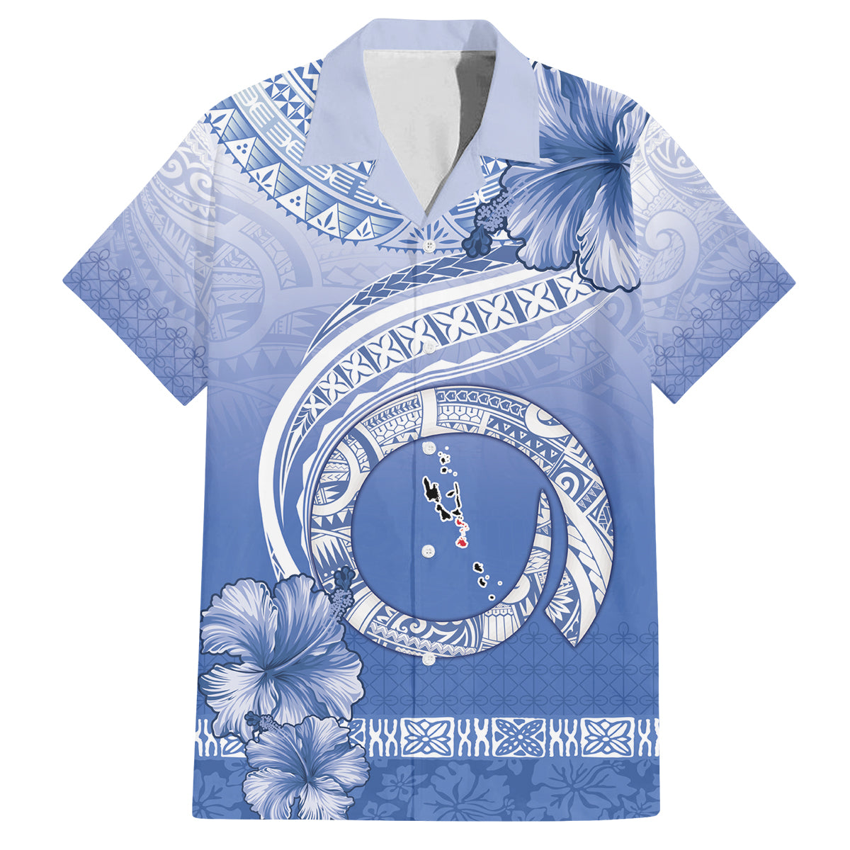 Shefa Vanuatu Family Matching Off Shoulder Short Dress and Hawaiian Shirt Hibiscus Sand Drawing with Pacific Pattern LT9 Dad's Shirt - Short Sleeve Blue Art - Polynesian Pride