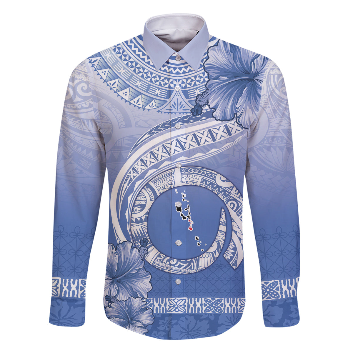 Shefa Vanuatu Family Matching Off Shoulder Short Dress and Hawaiian Shirt Hibiscus Sand Drawing with Pacific Pattern LT9 Dad's Shirt - Long Sleeve Blue Art - Polynesian Pride