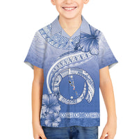 Shefa Vanuatu Family Matching Off Shoulder Short Dress and Hawaiian Shirt Hibiscus Sand Drawing with Pacific Pattern LT9 Son's Shirt Blue Art - Polynesian Pride