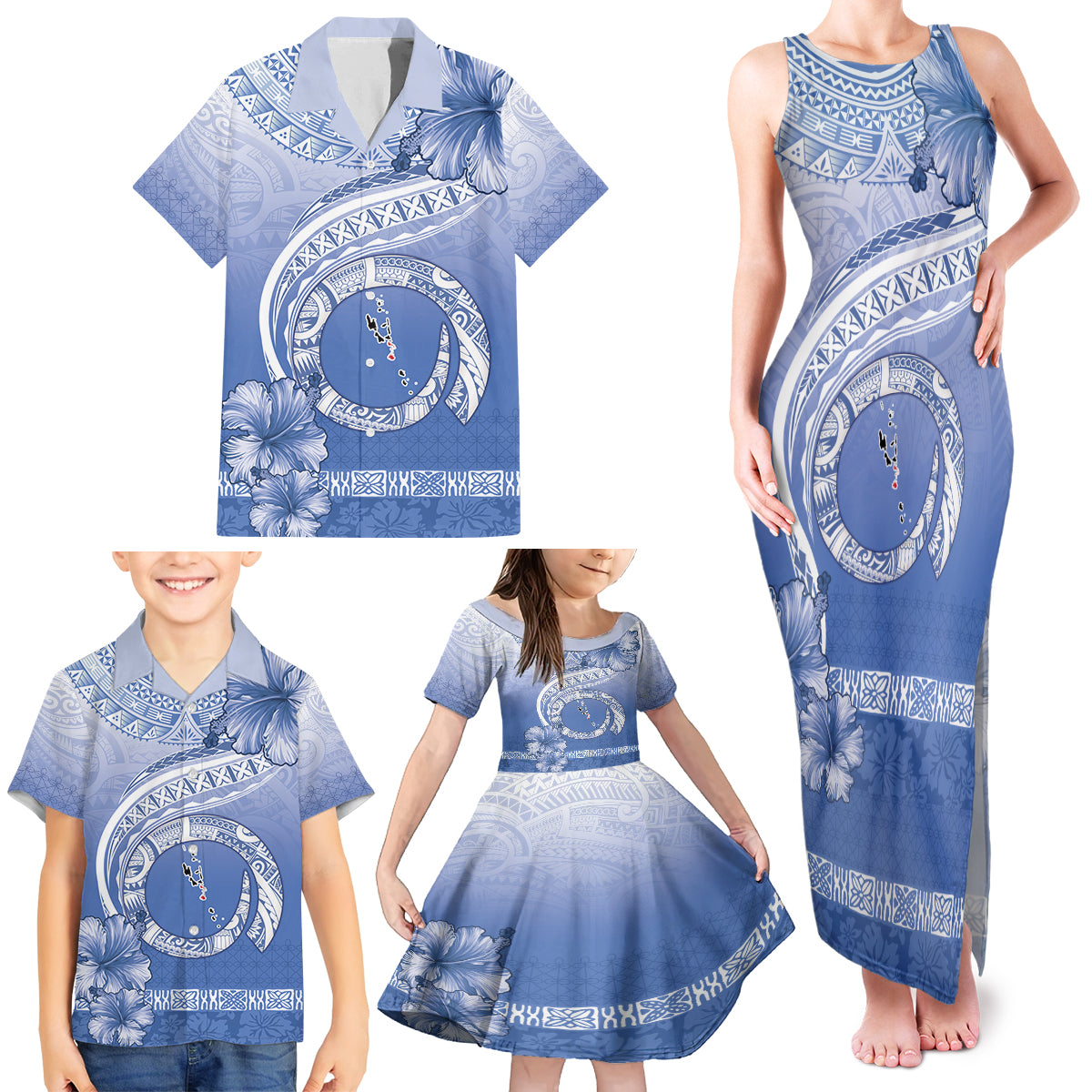 Shefa Vanuatu Family Matching Tank Maxi Dress and Hawaiian Shirt Hibiscus Sand Drawing with Pacific Pattern LT9 - Polynesian Pride