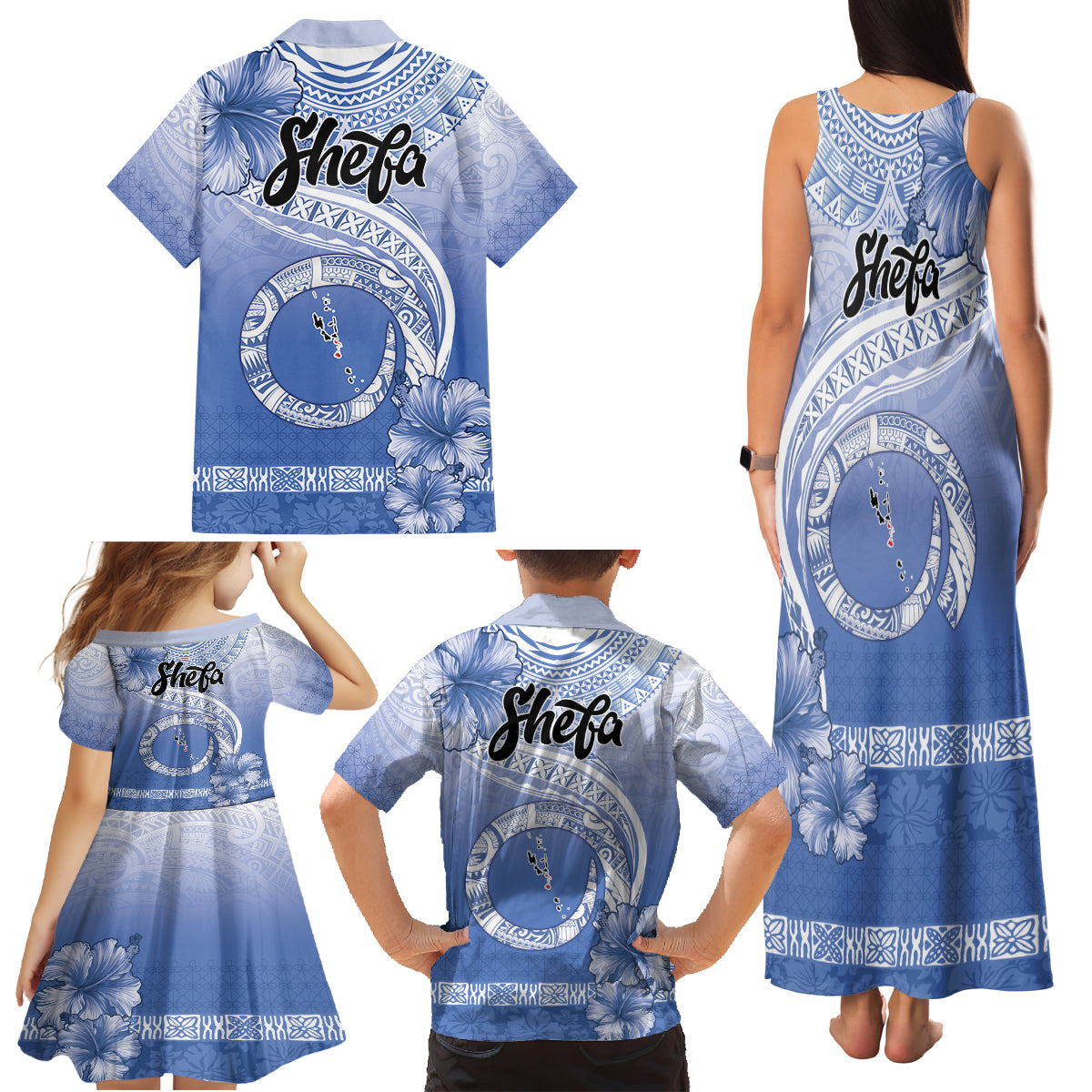 Shefa Vanuatu Family Matching Tank Maxi Dress and Hawaiian Shirt Hibiscus Sand Drawing with Pacific Pattern LT9 - Polynesian Pride