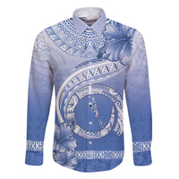 Shefa Vanuatu Family Matching Tank Maxi Dress and Hawaiian Shirt Hibiscus Sand Drawing with Pacific Pattern LT9 Dad's Shirt - Long Sleeve Blue Art - Polynesian Pride