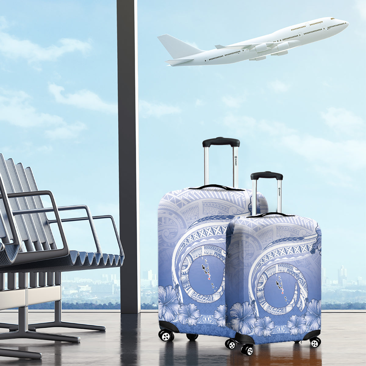 Shefa Vanuatu Luggage Cover Hibiscus Sand Drawing with Pacific Pattern