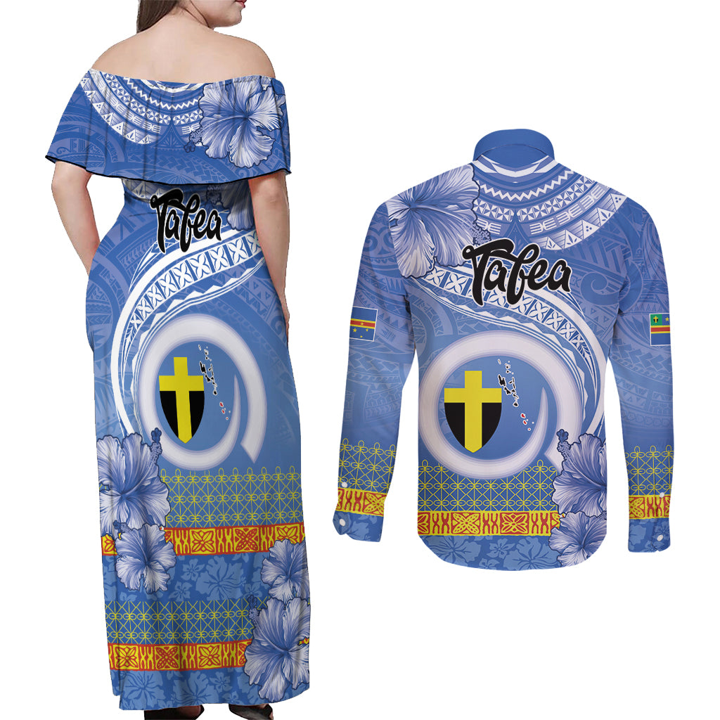 Tafea Vanuatu Couples Matching Off Shoulder Maxi Dress and Long Sleeve Button Shirt Hibiscus Sand Drawing with Pacific Pattern LT9 - Polynesian Pride