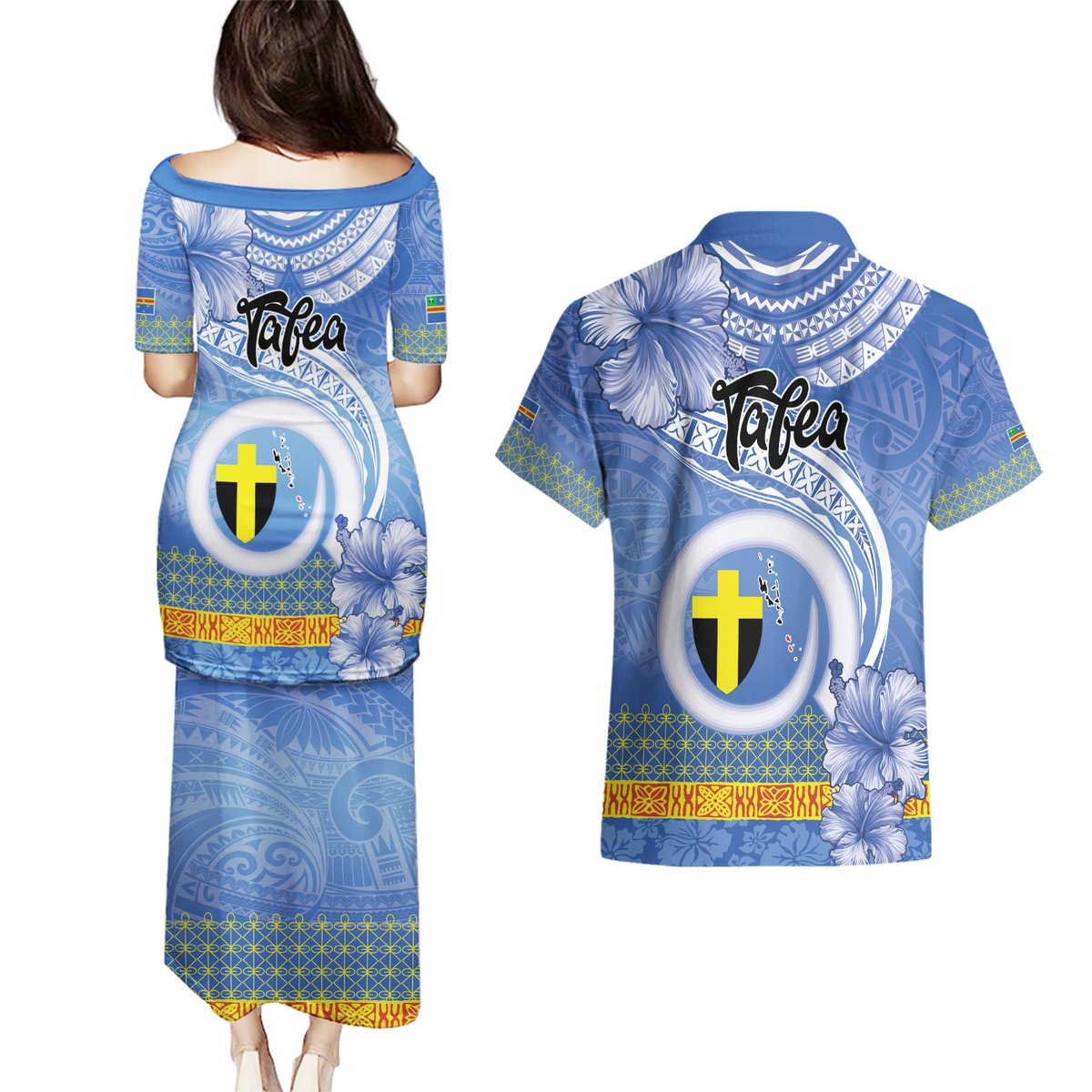 Tafea Vanuatu Couples Matching Puletasi and Hawaiian Shirt Hibiscus Sand Drawing with Pacific Pattern LT9 - Polynesian Pride