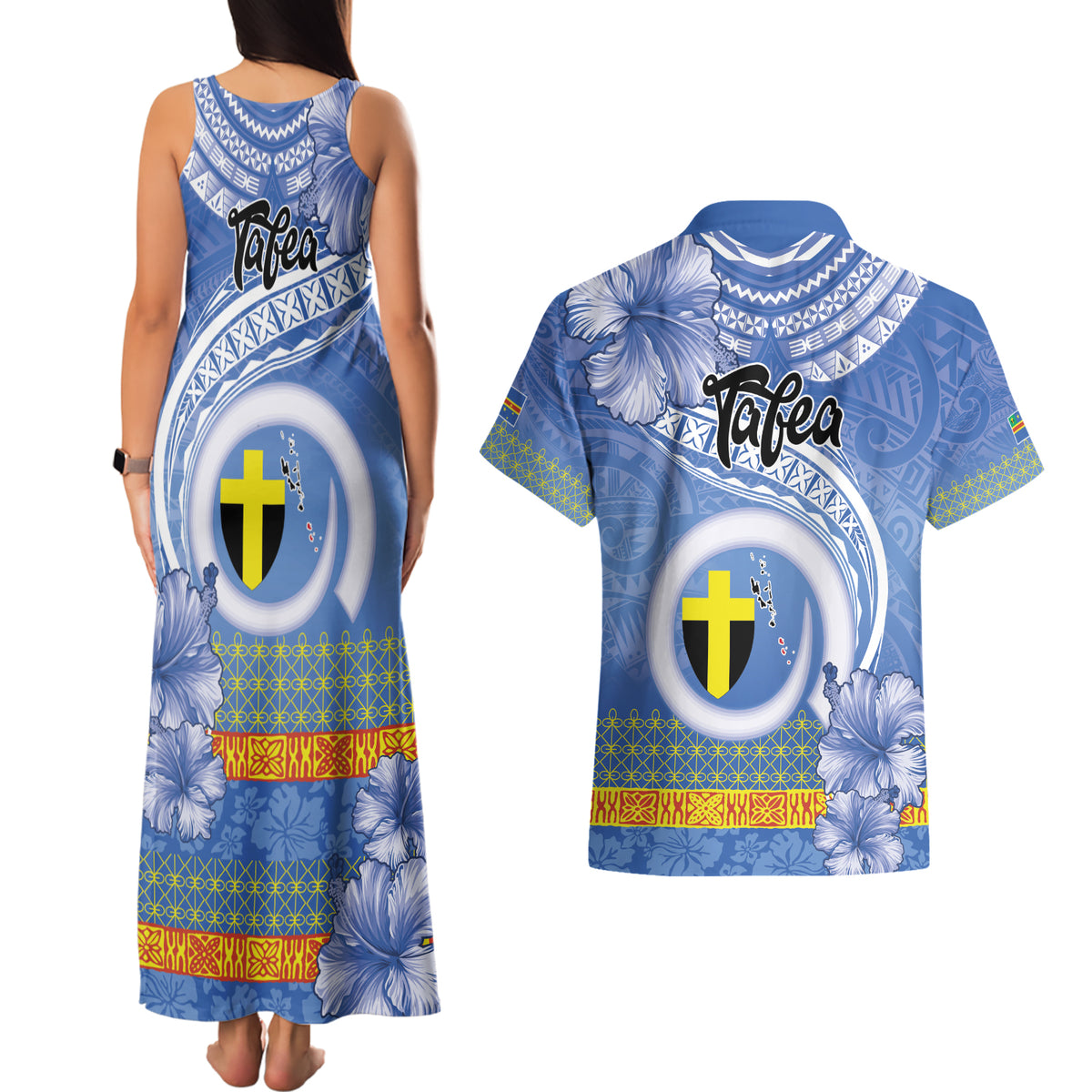 Tafea Vanuatu Couples Matching Tank Maxi Dress and Hawaiian Shirt Hibiscus Sand Drawing with Pacific Pattern LT9 - Polynesian Pride