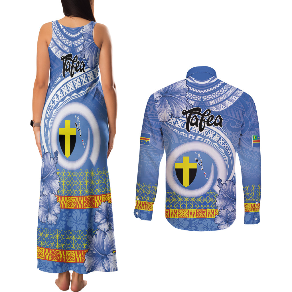 Tafea Vanuatu Couples Matching Tank Maxi Dress and Long Sleeve Button Shirt Hibiscus Sand Drawing with Pacific Pattern LT9 - Polynesian Pride