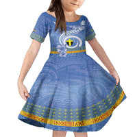 Tafea Vanuatu Family Matching Off Shoulder Short Dress and Hawaiian Shirt Hibiscus Sand Drawing with Pacific Pattern LT9 Daughter's Dress Blue Art - Polynesian Pride
