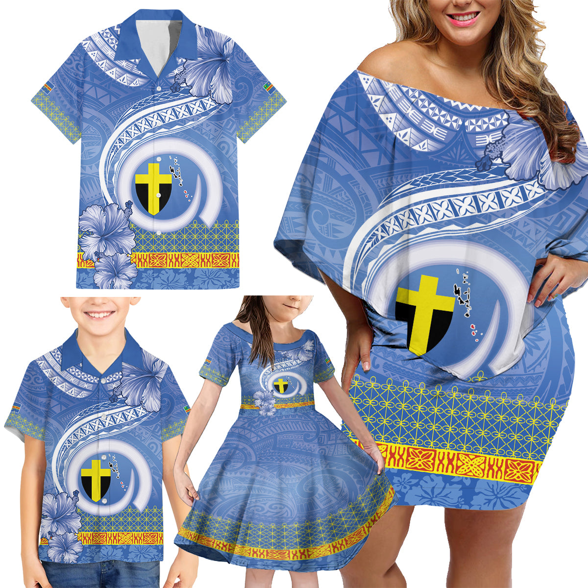 Tafea Vanuatu Family Matching Off Shoulder Short Dress and Hawaiian Shirt Hibiscus Sand Drawing with Pacific Pattern LT9 - Polynesian Pride
