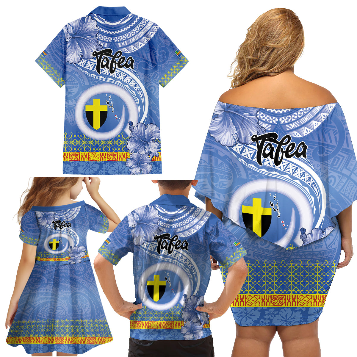 Tafea Vanuatu Family Matching Off Shoulder Short Dress and Hawaiian Shirt Hibiscus Sand Drawing with Pacific Pattern LT9 - Polynesian Pride