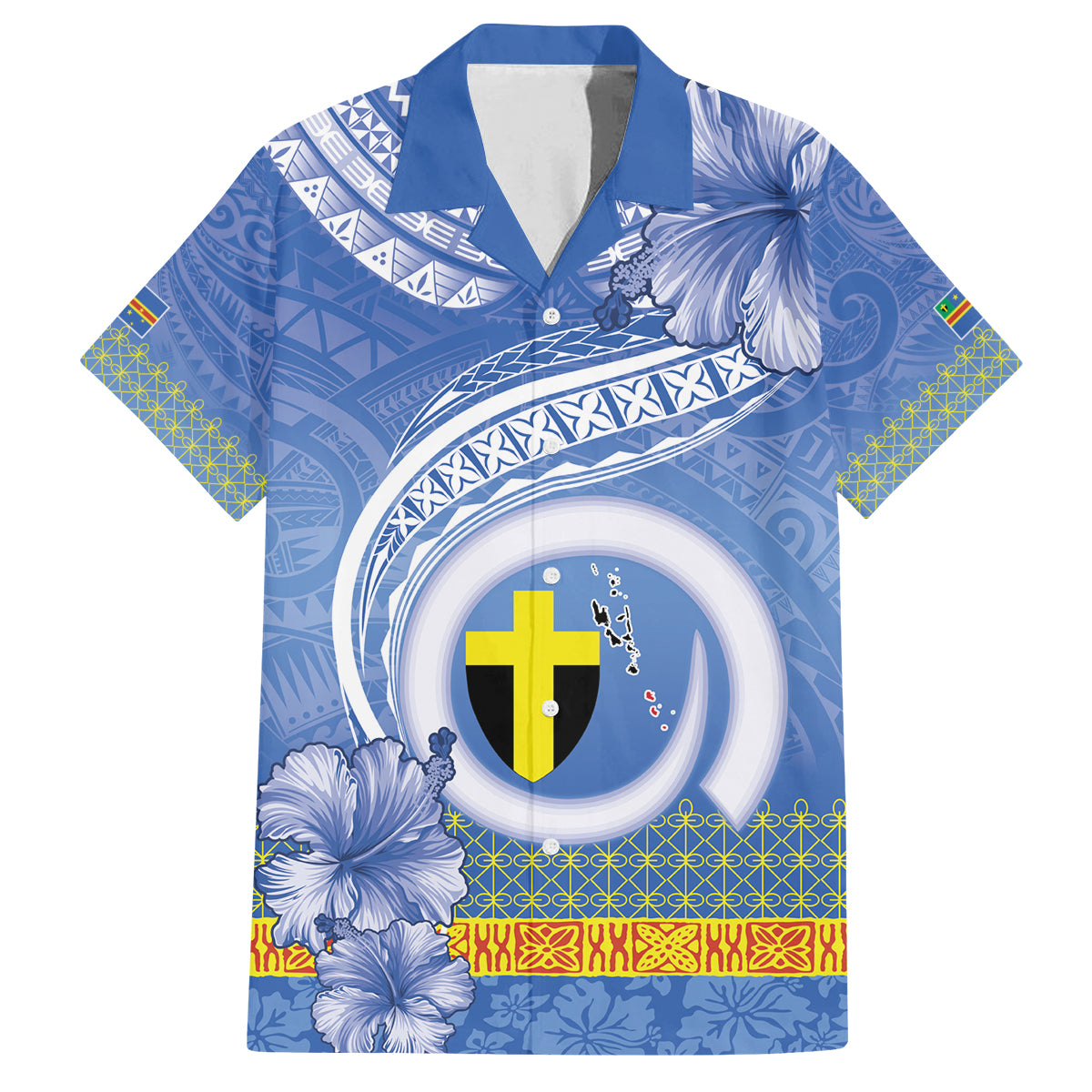 Tafea Vanuatu Family Matching Off Shoulder Short Dress and Hawaiian Shirt Hibiscus Sand Drawing with Pacific Pattern LT9 Dad's Shirt - Short Sleeve Blue Art - Polynesian Pride