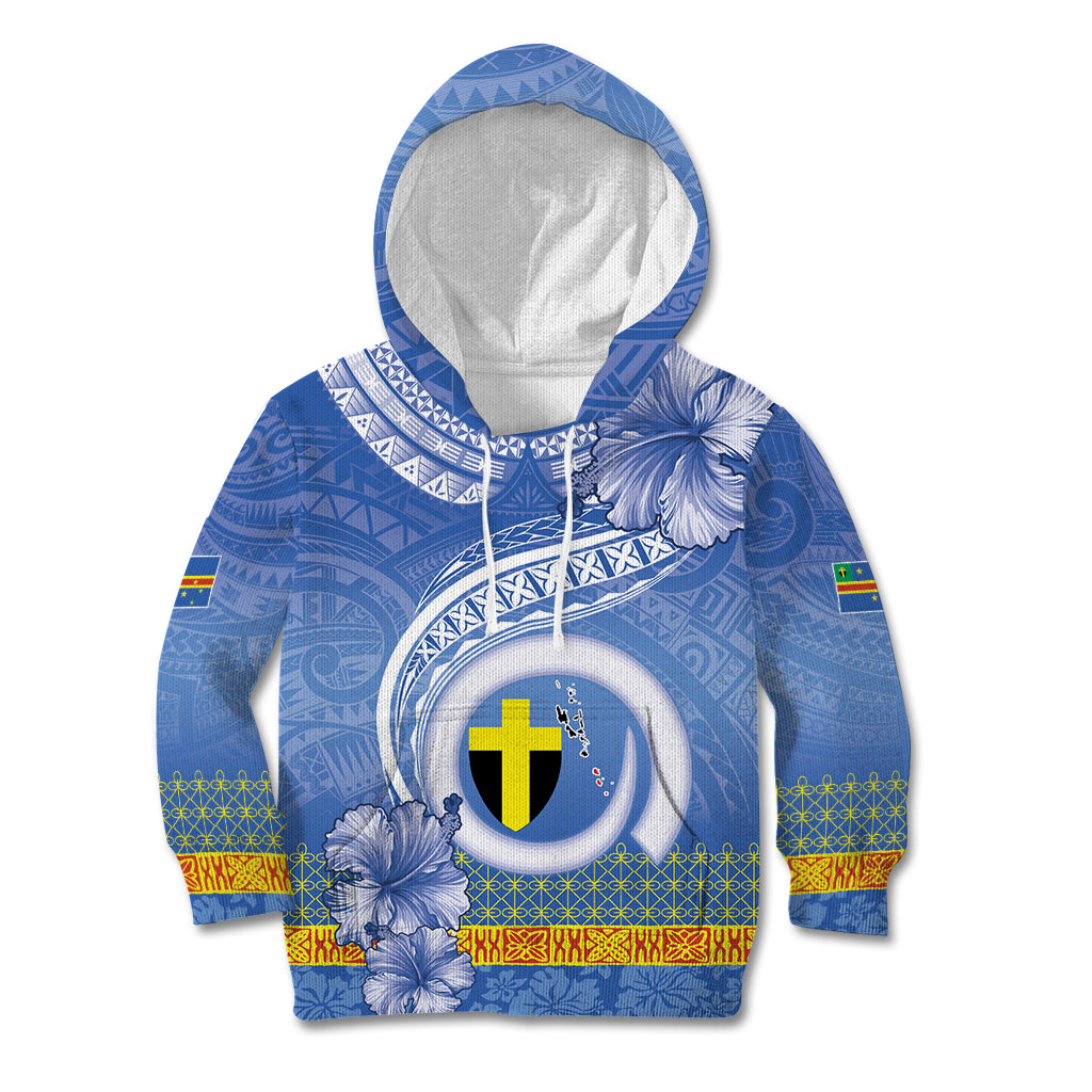 Tafea Vanuatu Kid Hoodie Hibiscus Sand Drawing with Pacific Pattern LT9 Hoodie Blue Art - Polynesian Pride
