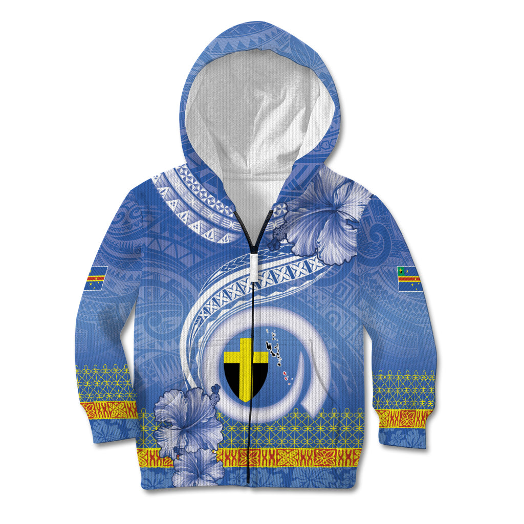 Tafea Vanuatu Kid Hoodie Hibiscus Sand Drawing with Pacific Pattern LT9 Zip Hoodie Blue Art - Polynesian Pride