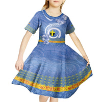 Tafea Vanuatu Kid Short Sleeve Dress Hibiscus Sand Drawing with Pacific Pattern LT9 - Polynesian Pride