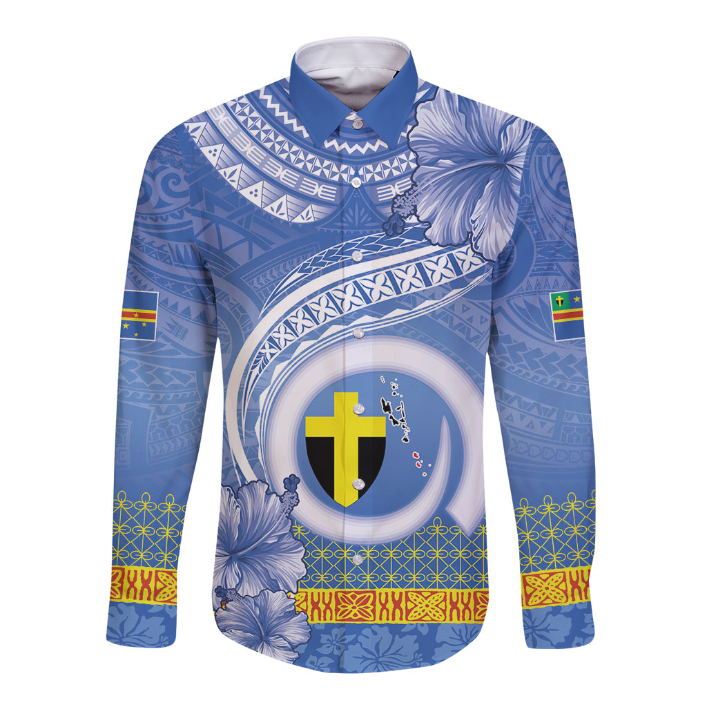 Tafea Vanuatu Long Sleeve Button Shirt Hibiscus Sand Drawing with Pacific Pattern LT9 Unisex Blue Art - Polynesian Pride