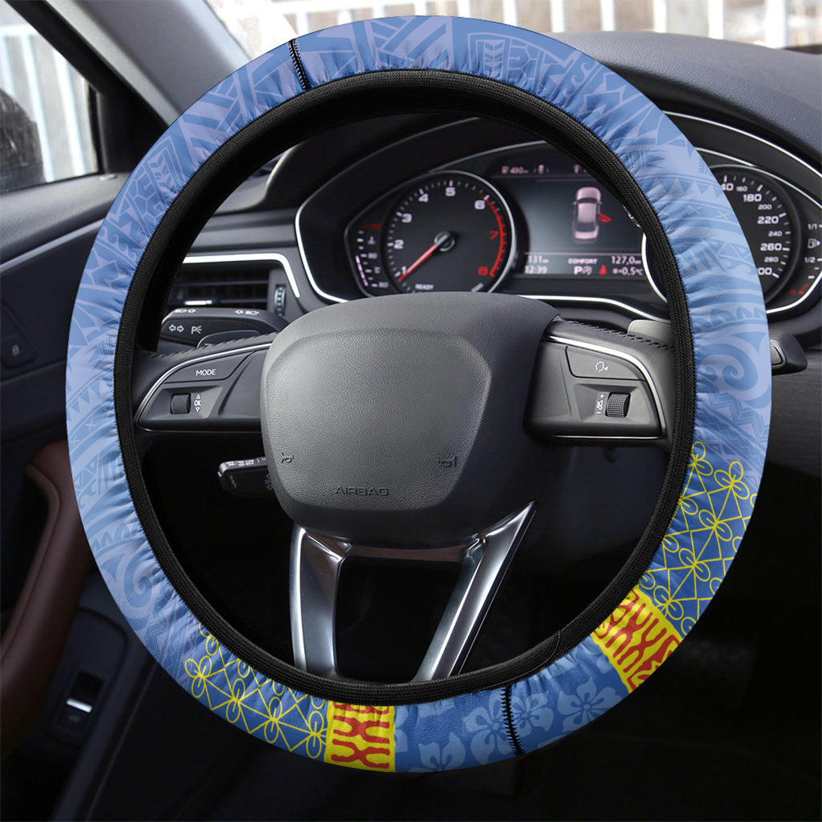 Tafea Vanuatu Steering Wheel Cover Hibiscus Sand Drawing with Pacific Pattern