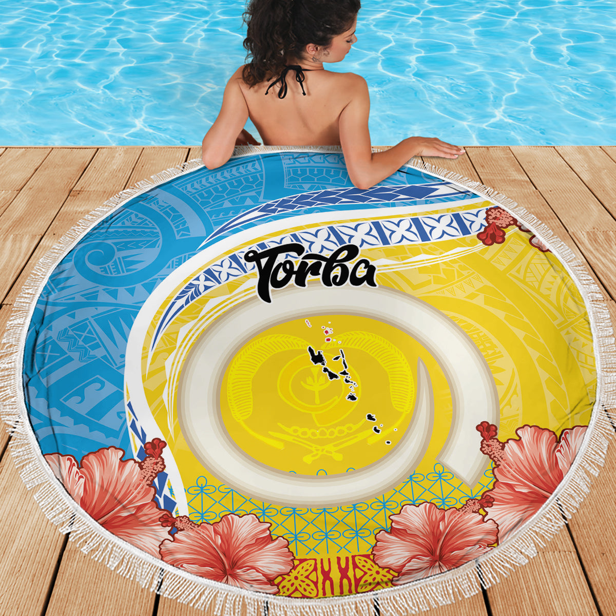 Torba Vanuatu Beach Blanket Hibiscus Sand Drawing with Pacific Pattern