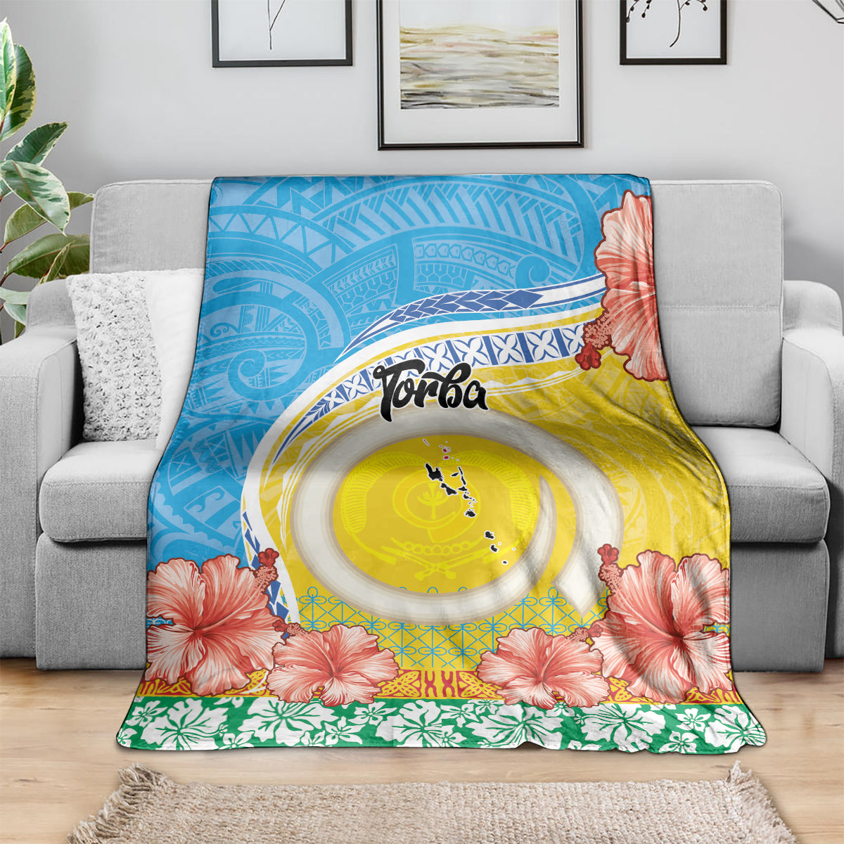 Torba Vanuatu Blanket Hibiscus Sand Drawing with Pacific Pattern