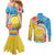 Torba Vanuatu Couples Matching Mermaid Dress and Long Sleeve Button Shirt Hibiscus Sand Drawing with Pacific Pattern