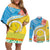 Torba Vanuatu Couples Matching Off Shoulder Short Dress and Long Sleeve Button Shirt Hibiscus Sand Drawing with Pacific Pattern